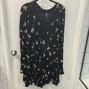 Free People Floral Black Long Sleeve Dress